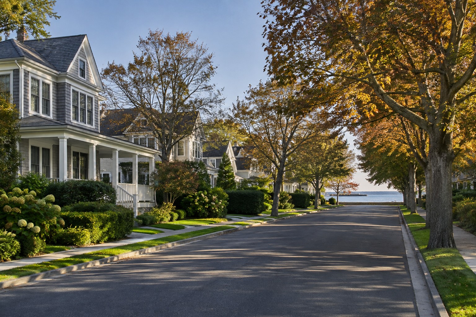 A tree lined residential street in a Jersey Shore town