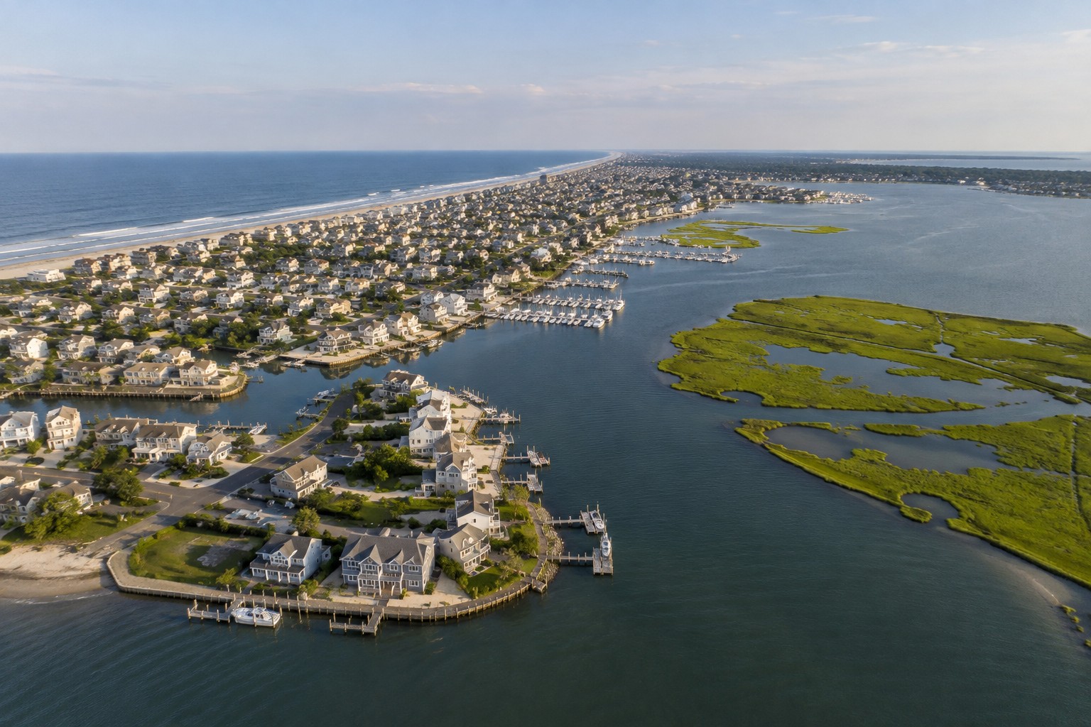 An aerial view of the Jersey Shore coastline