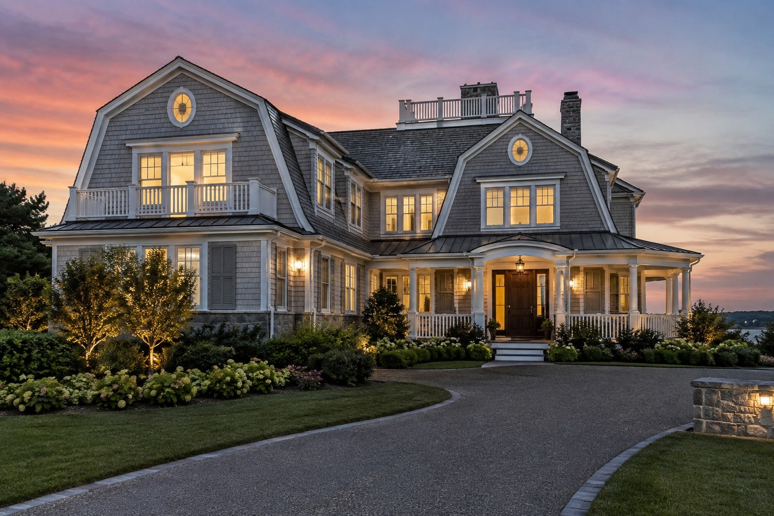 An elegant coastal New Jersey home at dusk