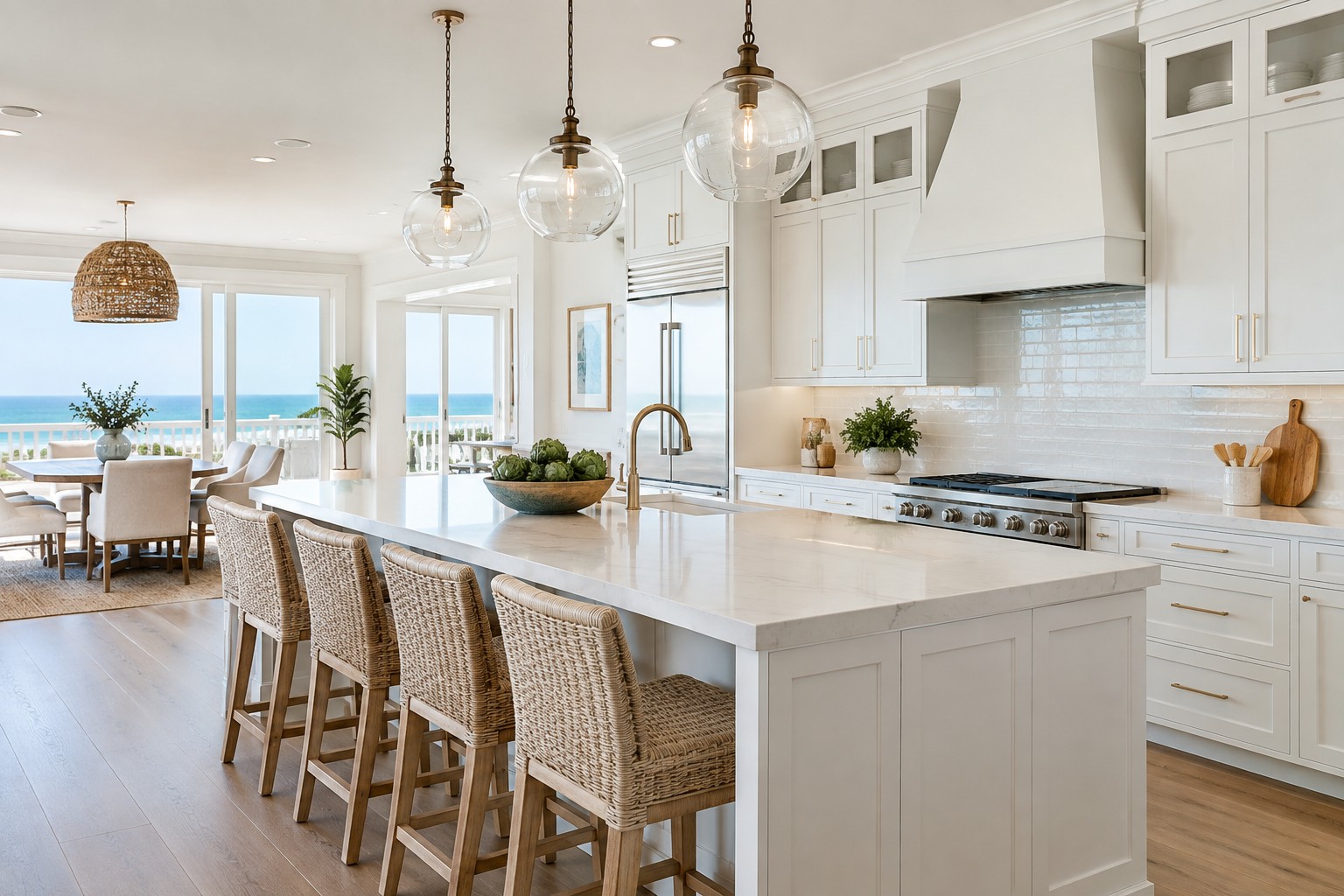 A bright coastal-style kitchen interior